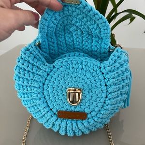 Crochet blue handbag. Shoulder Bag.
